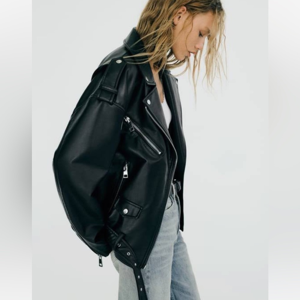 Black Faux Leather Moto Jacket - Women